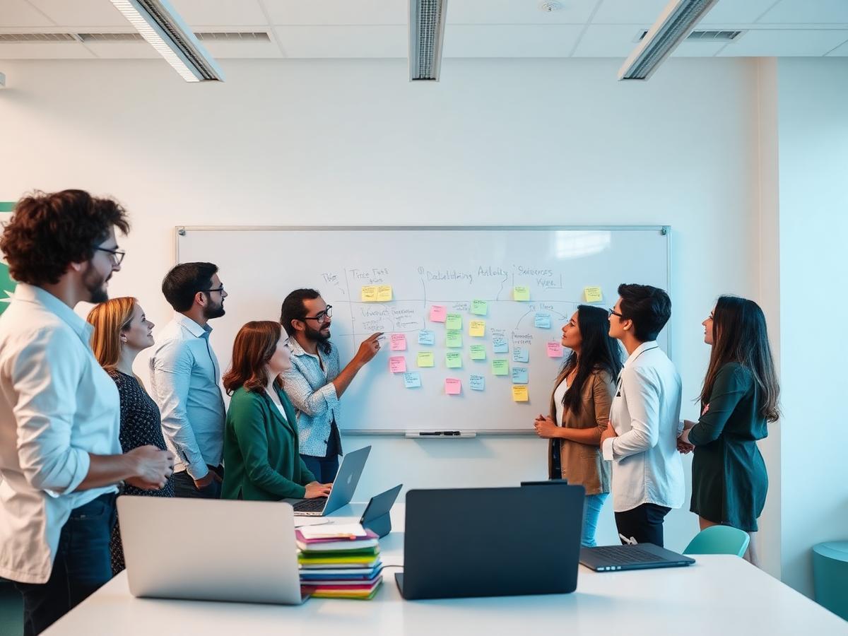 Educators and researchers mapping curriculum ideas on a whiteboard